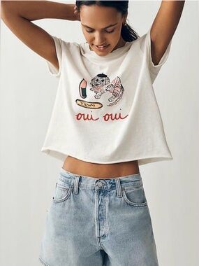 Maeve Nikki Ackerman Caitlin Boxy Graphic T-Shirt Ivory Anthro XL